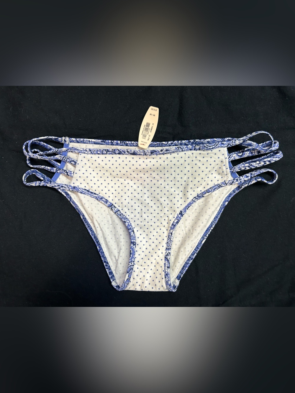 Victoria's Secret White Hip Hugger with Blue Polka Dots Sz Medium